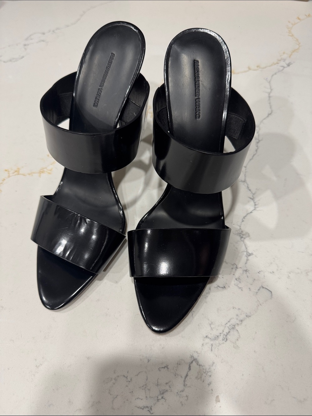 Alexander Wang Black Two-Band Patent Leather Mule Heels